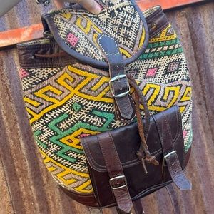 CHAMOMILE MOROCCAN KILIM AND LEATHER BACKPACK